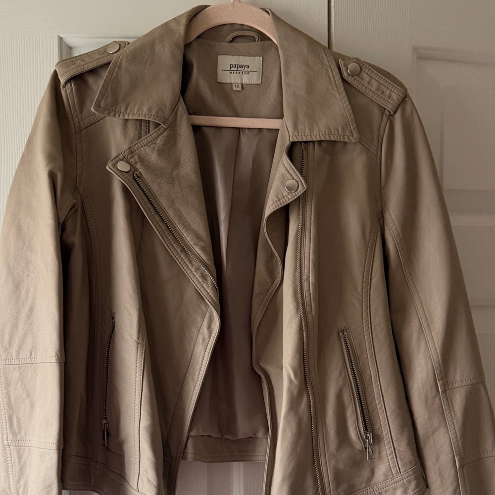Papaya Women's Beige Leather Jacket